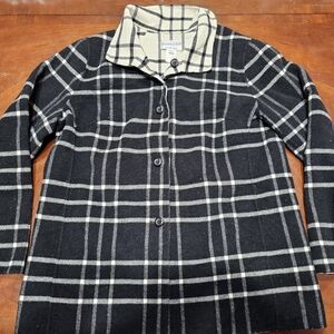 Pendleton Women's Checkered Pea Coat in Black and Cream